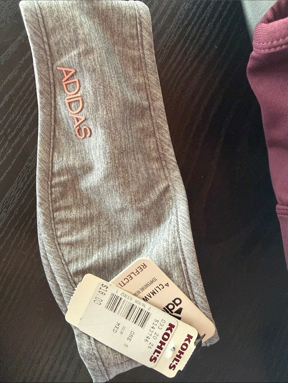 adidas Heather Gray Headband with Pink Logo